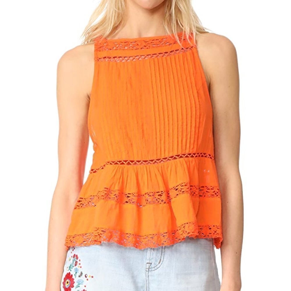FREE People Orange Top XSmall Lace Tank New